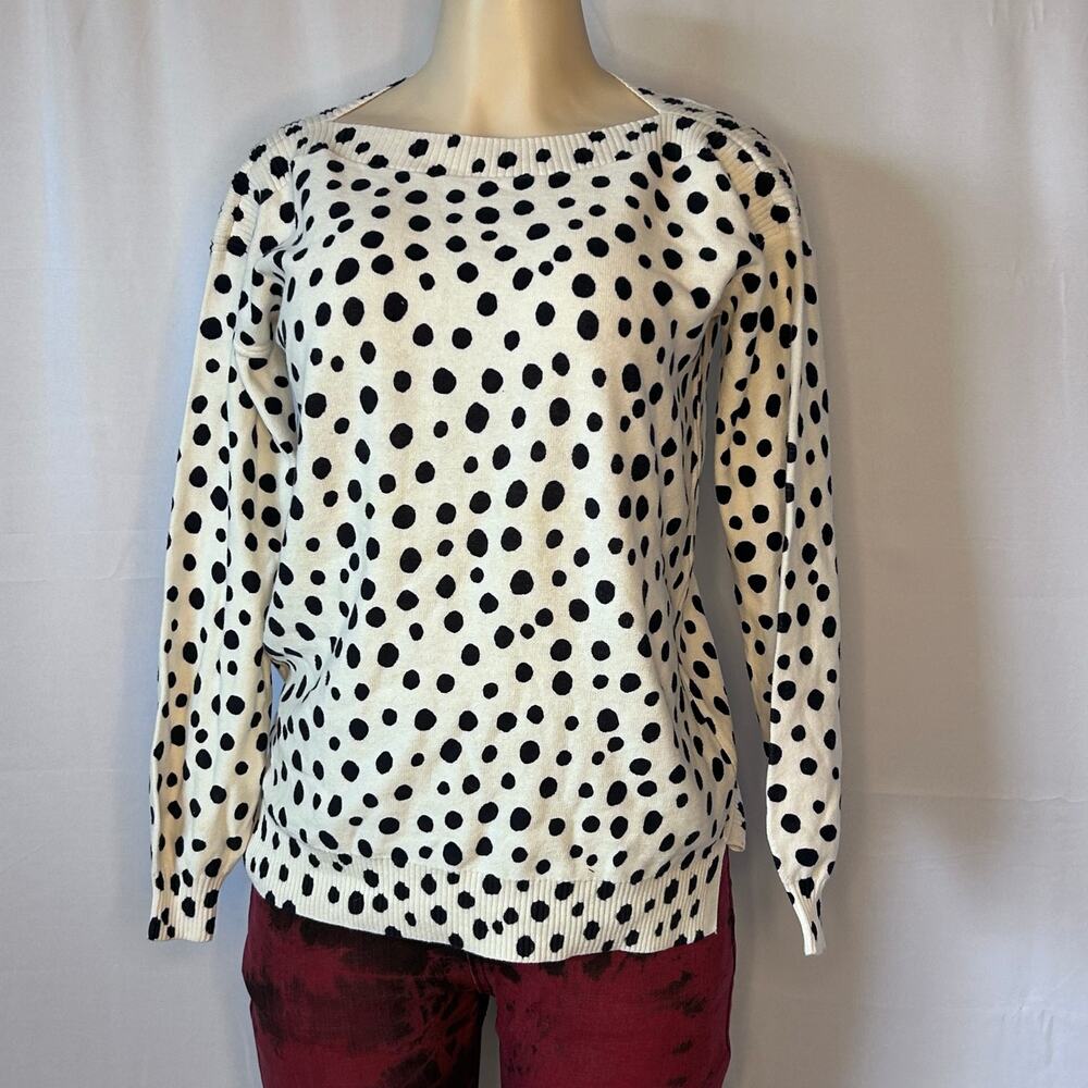LOFT Polka Dot Sweater XXS Black White Cotton Relaxed Fit cozy